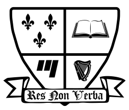 logo de l'AÉMSP, des armoiries avec le texte "res non verba"